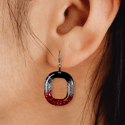 Silver Black and Red Resin Earrings