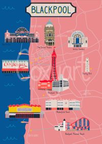 Image 1 of Blackpool Map Print Pink