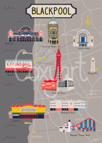 Blackpool Map Print Grey