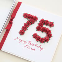 Image 1 of 75th Birthday Card. Personalised 75 Card. 8 Colours.