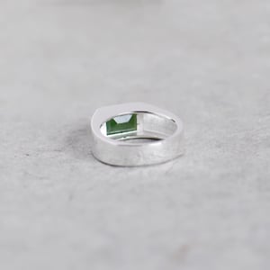 Image of Vietnam Green Jade rectangle cut wide band silver ring no.3