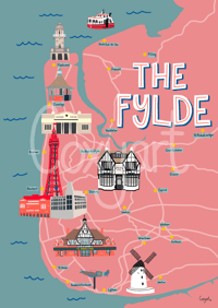 Fylde Map Print Pink
