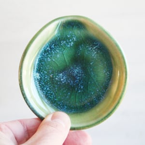 Image of Small Spoon Rest, Shimmering Green Ceramic Spoon Holder for Your Coffee Station, Made in USA