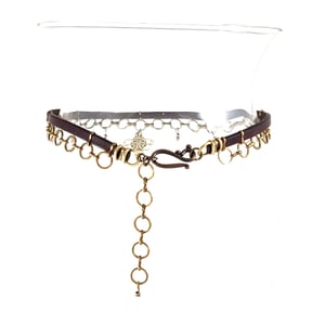 Image of Brown Leather and Brass Choker with Topaz Crystal