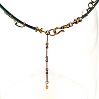 Image 3 of Green Leather and Brass Choker with Flower Stem