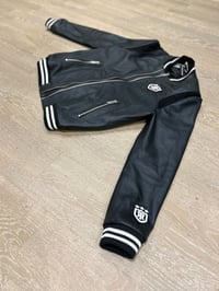 Image 3 of BLACK EMBLEM LEATHER VARSITY BOMBER JACKET