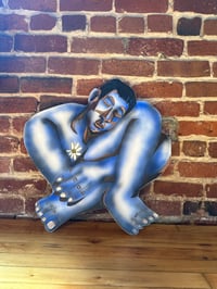 Blue Woodcut Self Hug 