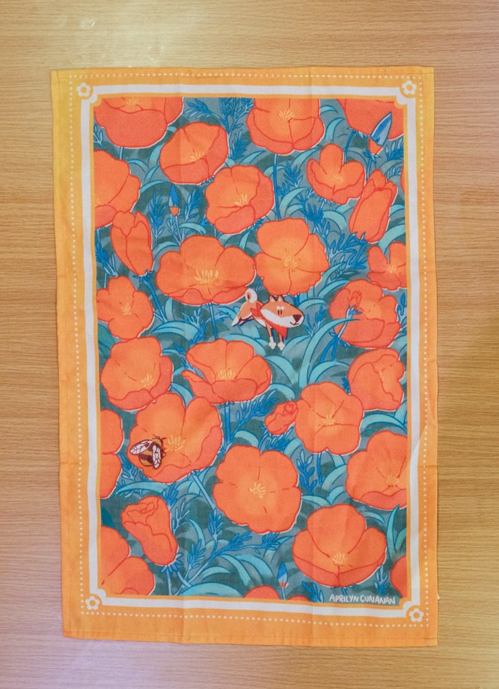 Image of California Poppy Pollinators Tea Towel
