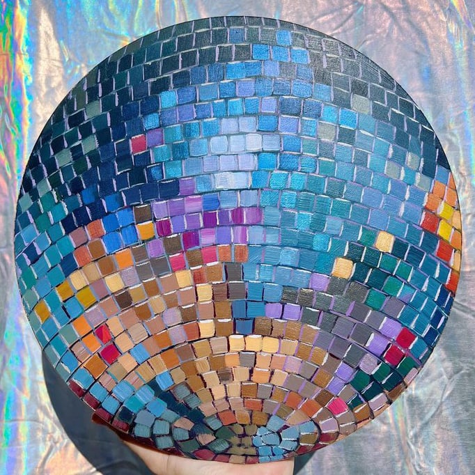 Blue Smoke Disco Ball by Sari Shryack - Original Painting