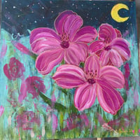Image of “Blossoming Dreams” 12x12 Wood Panel Collage-Hand Painted Acrylic 