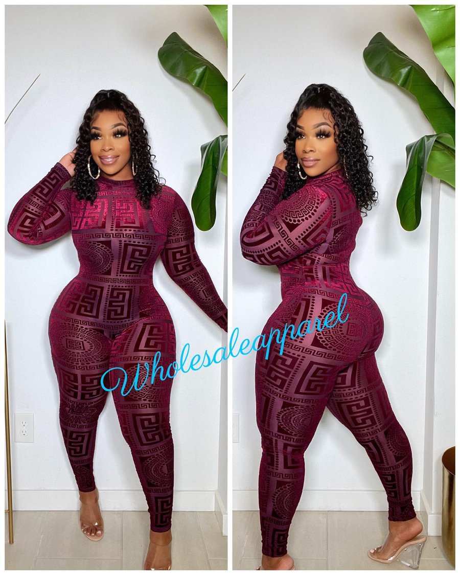 Image of 3PACK BURGUNDY VELVET JUMPSUIT