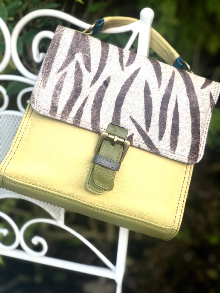 Image of Harlequin Collection - Recycled Leather/Fur Classic Handbag #6D