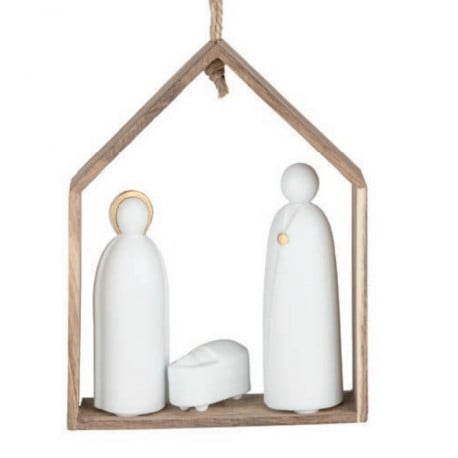 Image of Crèche porcelaine et bois à suspendre