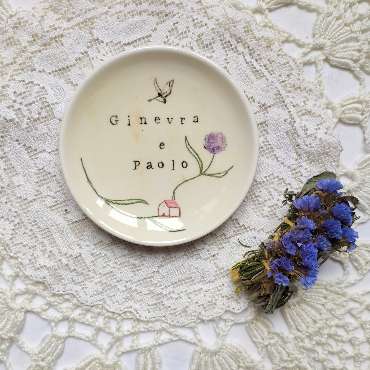 BOMBONIERA MATRIMONIO - PIATTINO NOMI + CASETTA