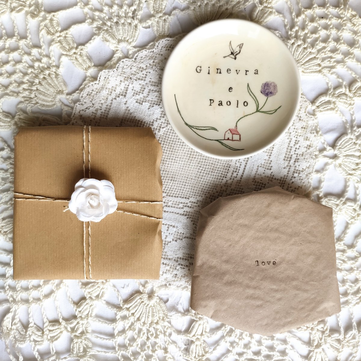 BOMBONIERA MATRIMONIO - PIATTINO NOMI + CASETTA