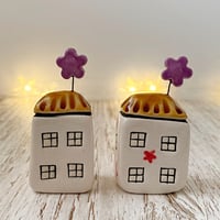 Image 3 of CLEARANCE - Purple/Red Flowers Mini Ceramic Houses 