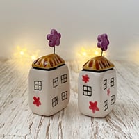 Image 2 of CLEARANCE - Purple/Red Flowers Mini Ceramic Houses 