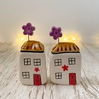 Image 1 of CLEARANCE - Purple/Red Flowers Mini Ceramic Houses 