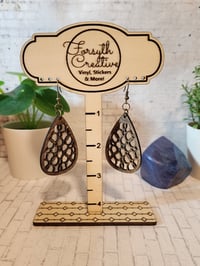 Image 1 of Tear Drop with Circular Cutouts Wood Dangle Earrings