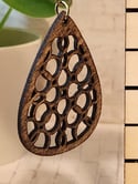 Tear Drop with Circular Cutouts Wood Dangle Earrings