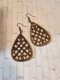 Tear Drop with Circular Cutouts Wood Dangle Earrings