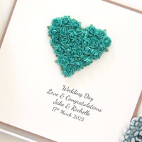 Image 1 of Luxury Wedding Card. Personalised Wedding Gift. Turquoise.