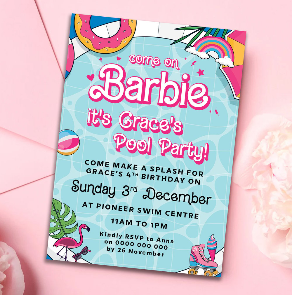 Image of Barbie Pool Party Invitation