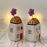Image 2 of CLEARANCE - Purple & Red Flowers Mini Ceramic Houses 