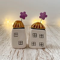 Image 3 of CLEARANCE - Purple & Red Flowers Mini Ceramic Houses 