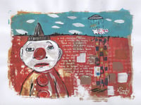 Image 1 of Kevin Seconds ORIGINAL 9x12 acrylic and pen on mixed media paper, 'Sad Clown, Sweet Dog