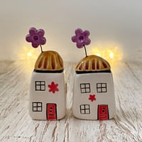 Image 1 of CLEARANCE - Purple & Red Flowers Mini Ceramic Houses 