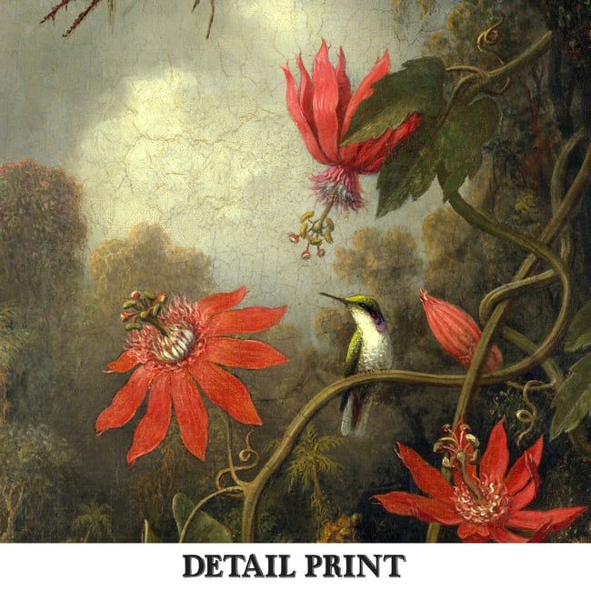 Tropical Botanical Flowers and Hummingbird Wall Art Mural