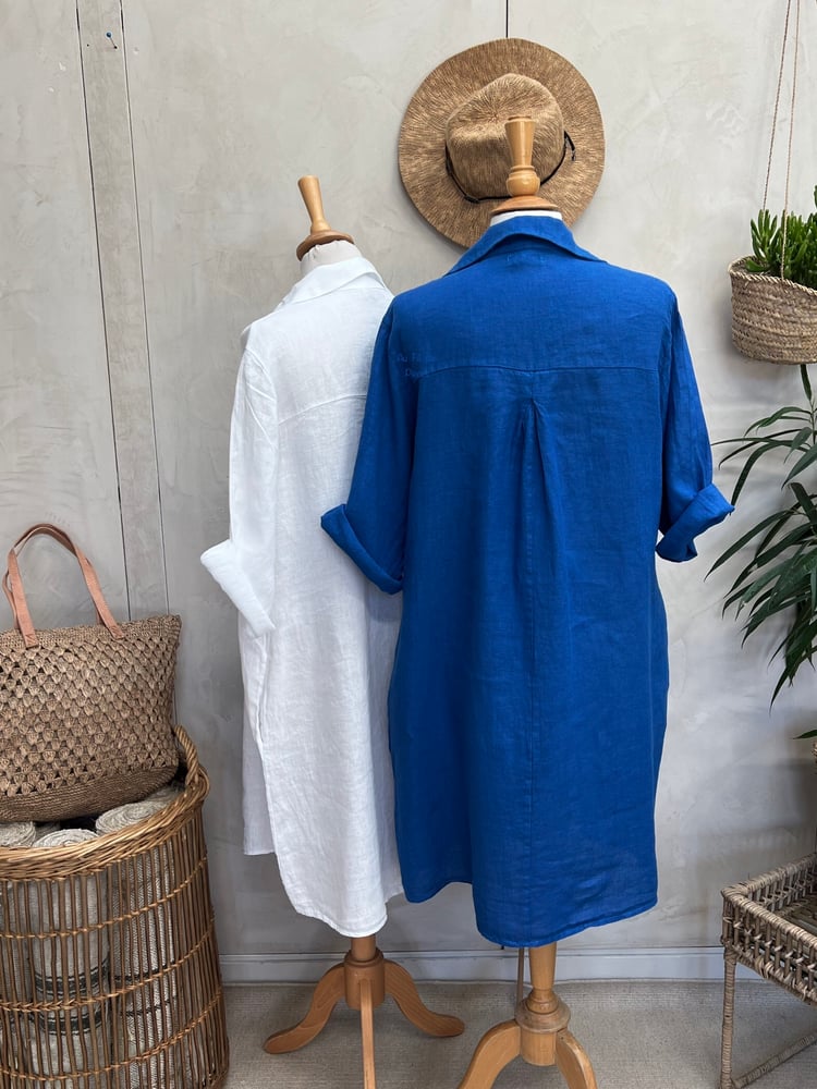 Image of Robe En Lin Daphné Bleu Mykonos 