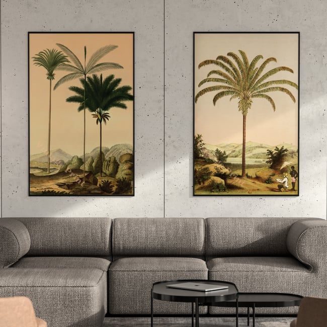 Set of 2 Prints with Palm trees | Retro Tropical Poster | Palm tree Poster | Forest Landscape print