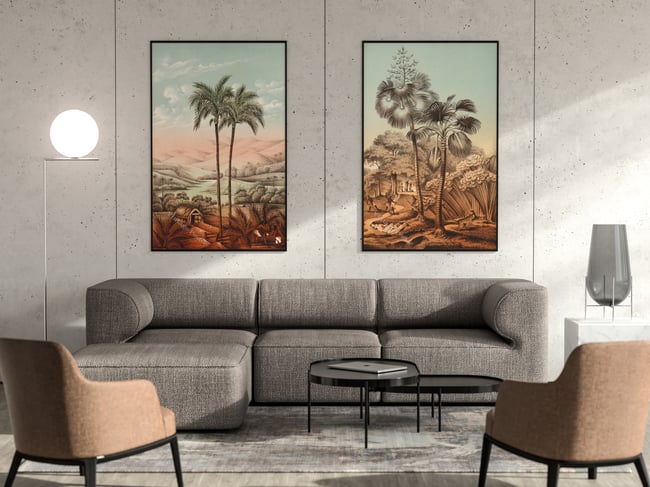 Set of 2 Prints with Palm trees | Retro Tropical Print | Palm tree Poster | Forest Landscape poster