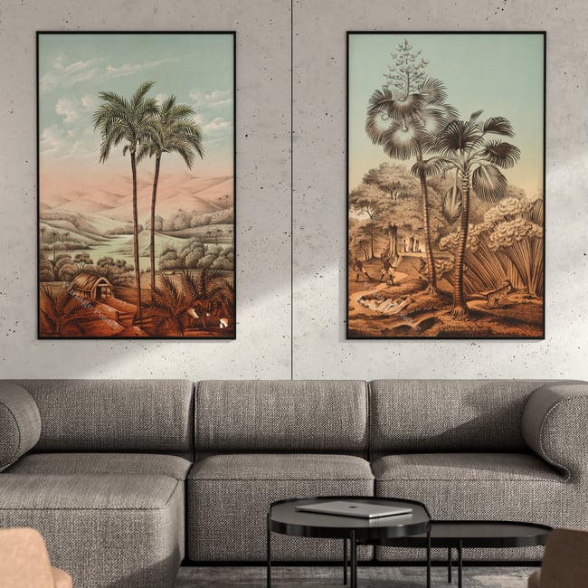 Set of 2 Prints with Palm trees | Retro Tropical Print | Palm tree Poster | Forest Landscape poster