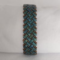 Image 3 of Blue-green and Bronze Herringbone Pattern Bracelet