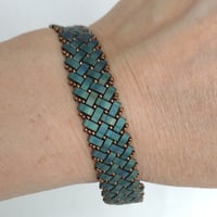 Image 2 of Blue-green and Bronze Herringbone Pattern Bracelet