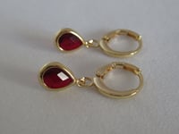 Image 1 of Kate Middleton Princess of Wales Duchess Cambridge Inspired Replikate Teardrop Garnet Hoop Earrings