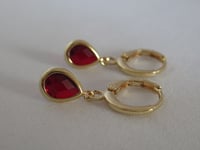 Image 2 of Kate Middleton Princess of Wales Duchess Cambridge Inspired Replikate Teardrop Garnet Hoop Earrings