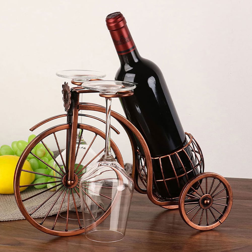 Metal Wine Rack Vintage Wine Bottle and Glass Holder