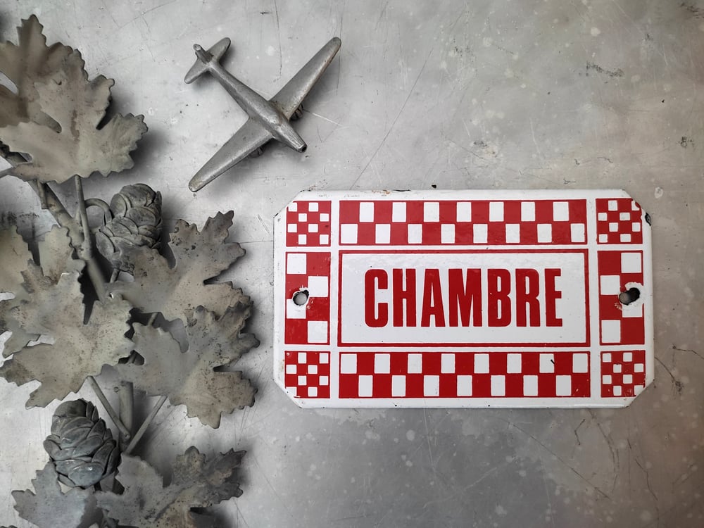 Image of Ancienne plaque émaillée Lustucru "Chambre"