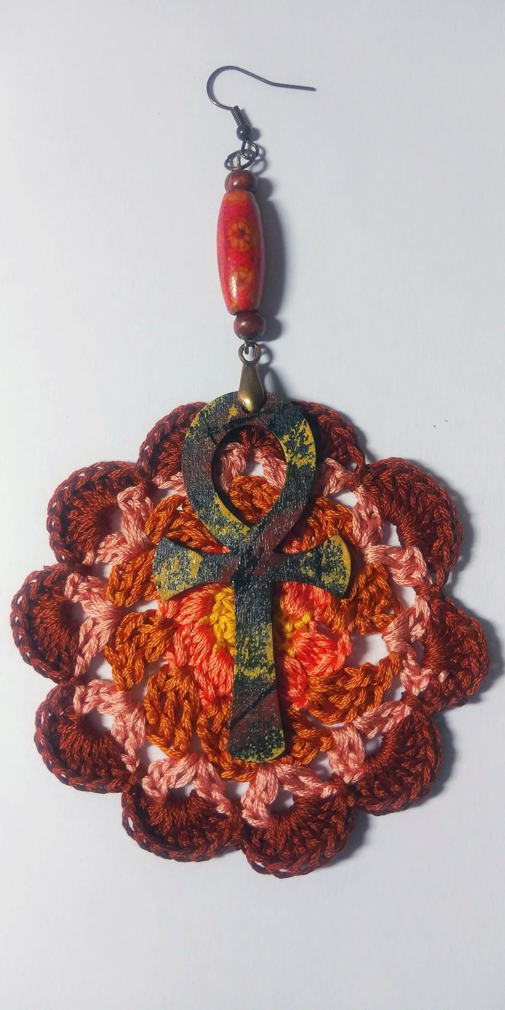 Image of Handmade Crochet Mandala Afrocentric Ankh Beaded earrings