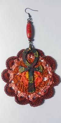 Image 2 of Handmade Crochet Mandala Afrocentric Ankh Beaded earrings