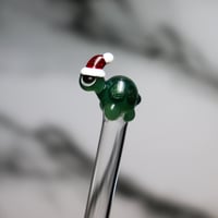 Image 1 of Santa Hat Turtle Glass Stir Stick