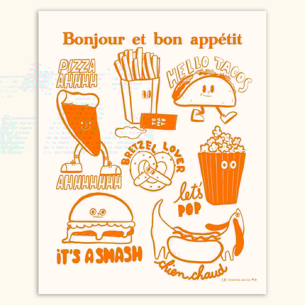 Image of 40x50 - BONJOUR ET BON APETTIT - ORANGE