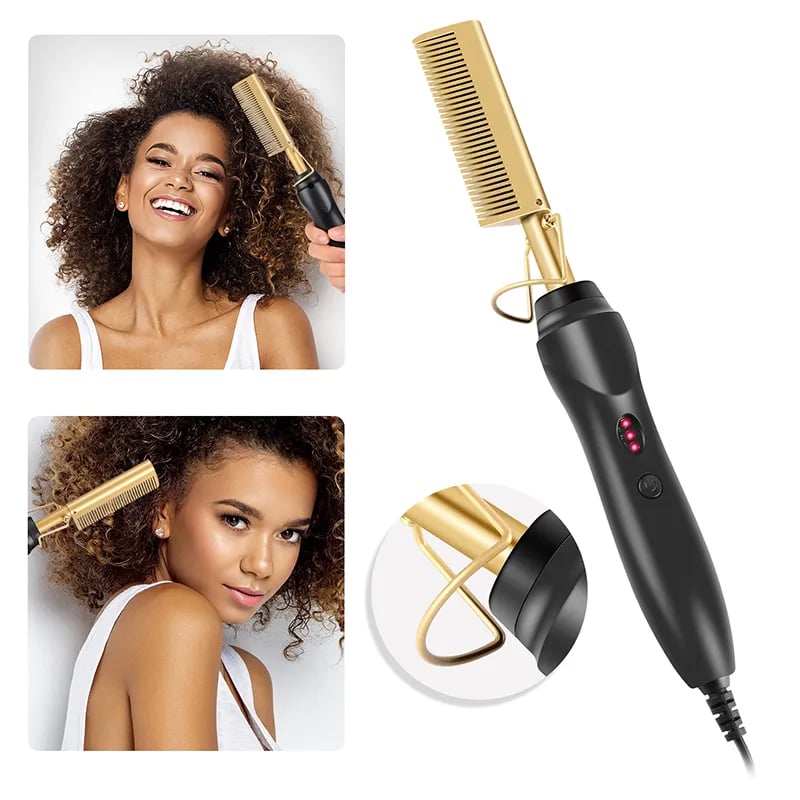 Electric Hot Heating Comb Hair Straightener 