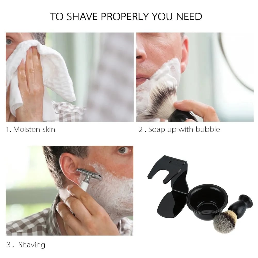 Shaving Brush Set, 3-in-1 Shaving Set