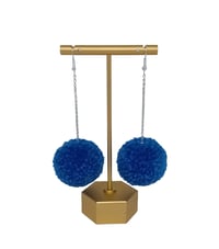 Image 4 of Dark Blue pom pom earrings