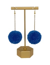Image 2 of Dark Blue pom pom earrings